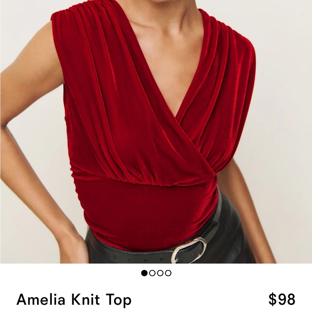 Reformation Red Amelia Knit Velvet Top